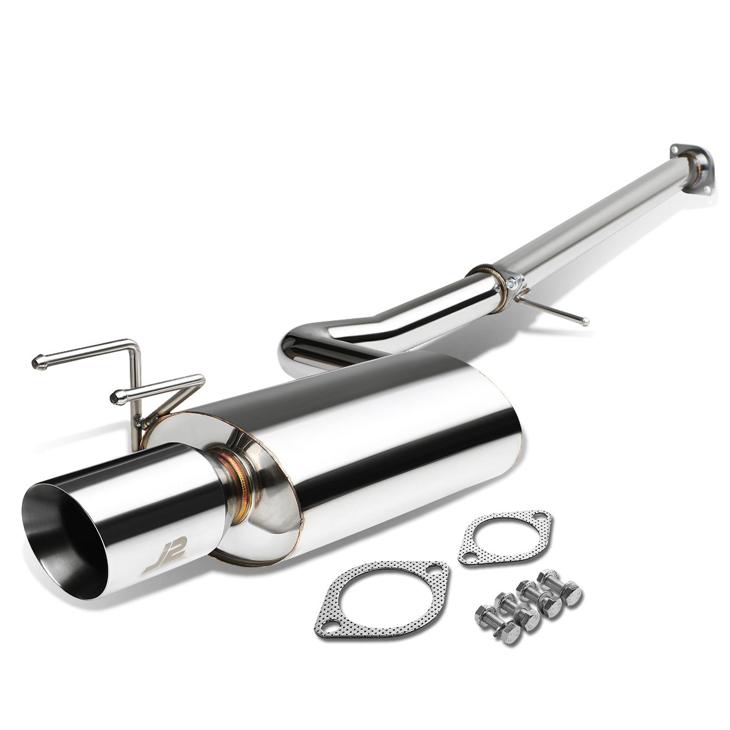 J2 - Cat Back Exhaust System - W/ 4 Rolled Muffler Tip - Stainless Steel - 01-05 Lexus IS300 - 1