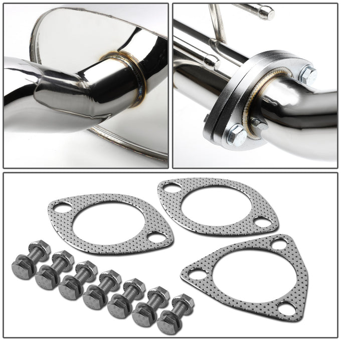 J2 - Cat Back Exhaust System - W/ 3.5 Rolled Muffler Tip - Stainless Steel - 03-05 Honda Civic 3-Door EP3 Hatchback - 4