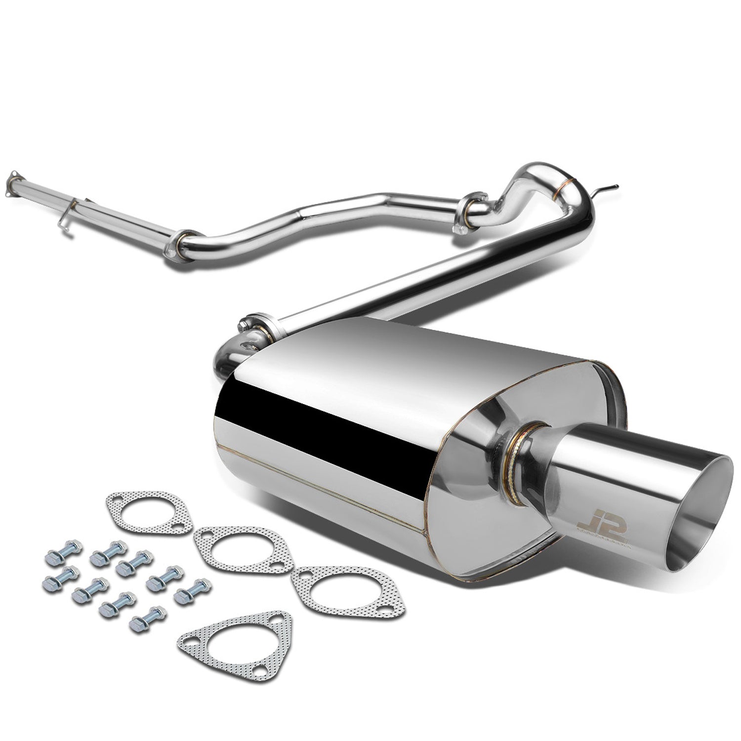 J2 - Cat Back Exhaust System - W/ 3.5 Muffler Tip - Stainless Steel - 88-91 Honda Civic 4-DR Sedan - 1