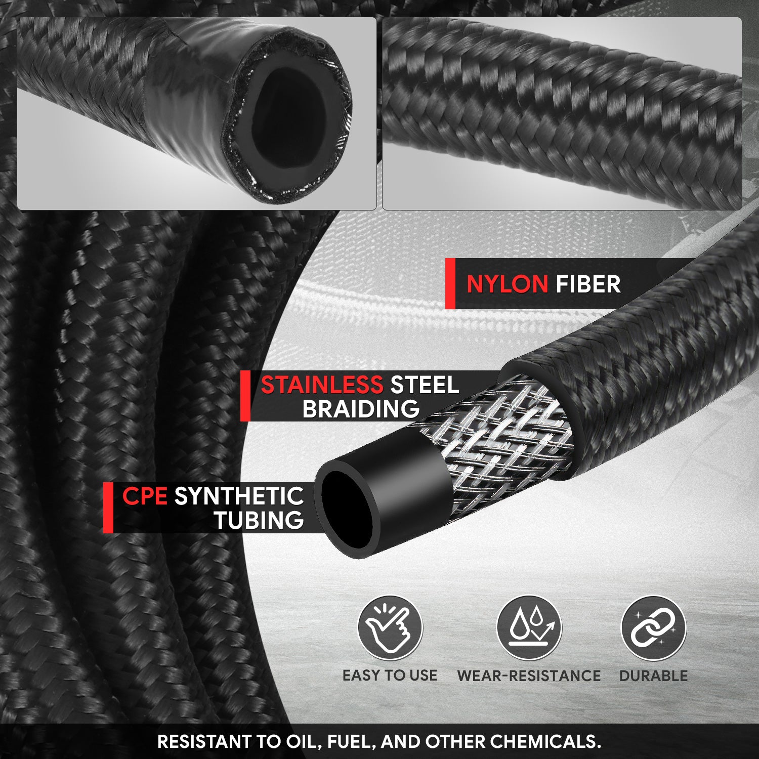 Black Nylon Braided Fuel Line Kits 25FT 6AN 2000 PSI Burst Pressure ...