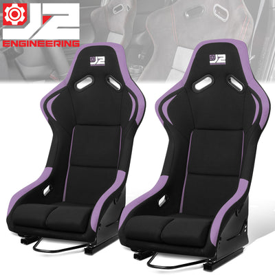 2 Pcs Purple Fabric Bucket Racing Seats w/ Mount Brackets & Sliders<br>Fits model w/ Aftermarket Seat Brackets