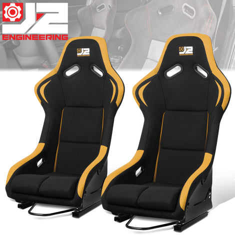2 Pcs Yellow Fabric Bucket Racing Seats w/ Mount Brackets & Sliders<br>Fits model w/ Aftermarket Seat Brackets