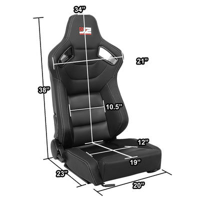 2 Pcs Black Synthetic Leather Racing Bucket Seats w/Mount Brackets & Sliders<br>Universal