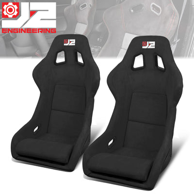 2Pcs Black Microfiber Suede Large Racing Bucket Seats w/ Mount Brackets & Sliders<br>Universal