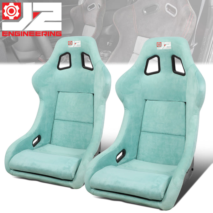 2Pcs Lake Blue Microfiber Suede Style Fabric Large Racing Bucket Seats<br>Universal