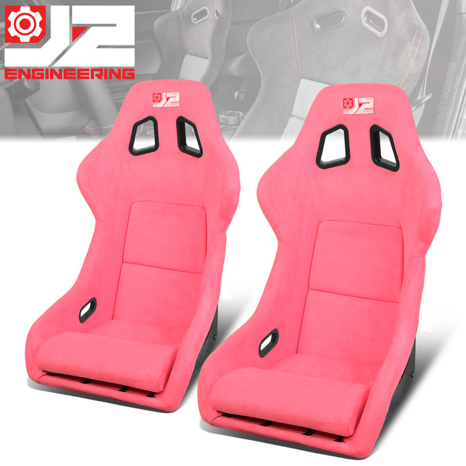 2Pcs Pink Microfiber Suede Large Racing Bucket Seats w/ Mount Brackets & Sliders<br>Universal
