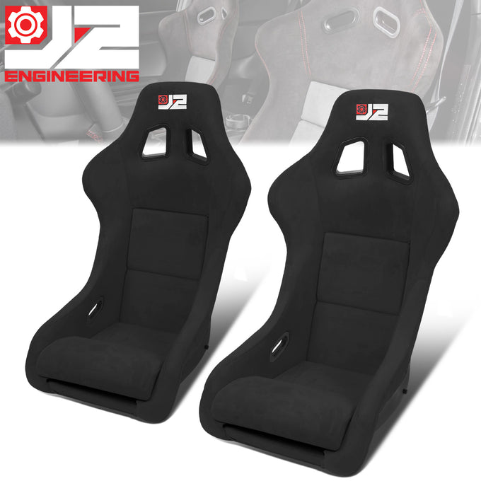 2Pcs Black Microfiber Suede Medium Racing Bucket Seats w/ Mount Brackets & Sliders<br>Universal