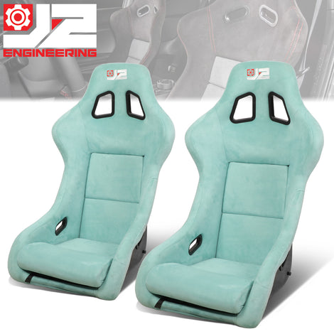 2Pcs Lake Blue Microfiber Suede Medium Racing Bucket Seats w/ Mount Brackets & Sliders<br>Universal