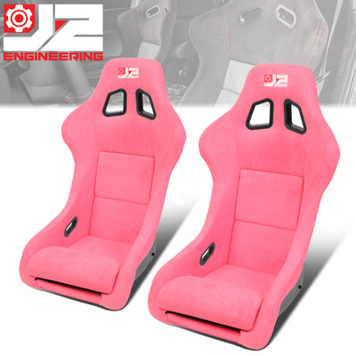 2Pcs Pink Microfiber Suede Medium Racing Bucket Seats w/ Mount Brackets & Sliders<br>Universal