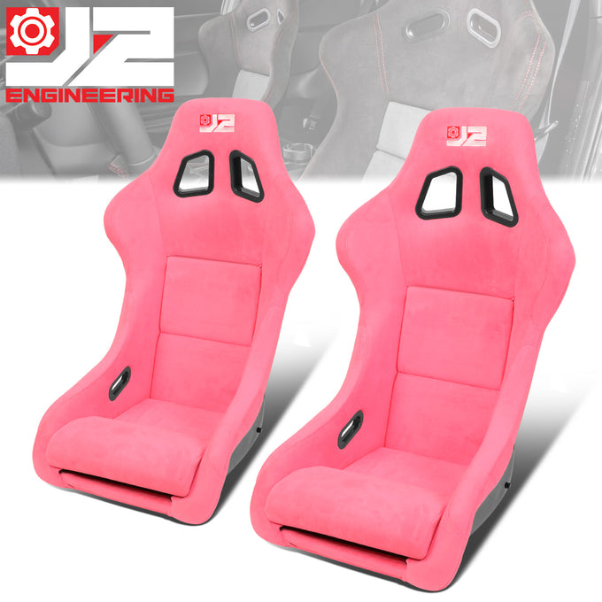 2Pcs Pink Microfiber Suede Medium Racing Bucket Seats w/ Mount Brackets & Sliders<br>Universal