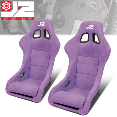 2Pcs Purple Microfiber Suede Medium Racing Bucket Seats w/ Mount Brackets & Sliders<br>Universal