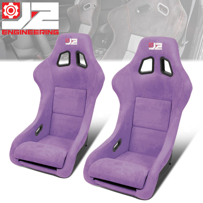 2Pcs Purple Microfiber Suede Medium Racing Bucket Seats w/ Mount Brackets & Sliders<br>Universal