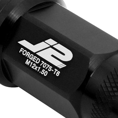 M12X1.5 20-Piece Knurled Top Lug Nuts - 50mm - w/Key - Aluminum - LN-T7-014-15-BK - 3
