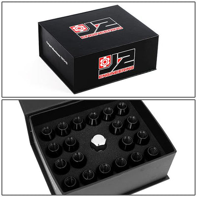M12X1.5 20-Piece Knurled Top Lug Nuts - 50mm - w/Key - Aluminum - LN-T7-014-15-BK - 7