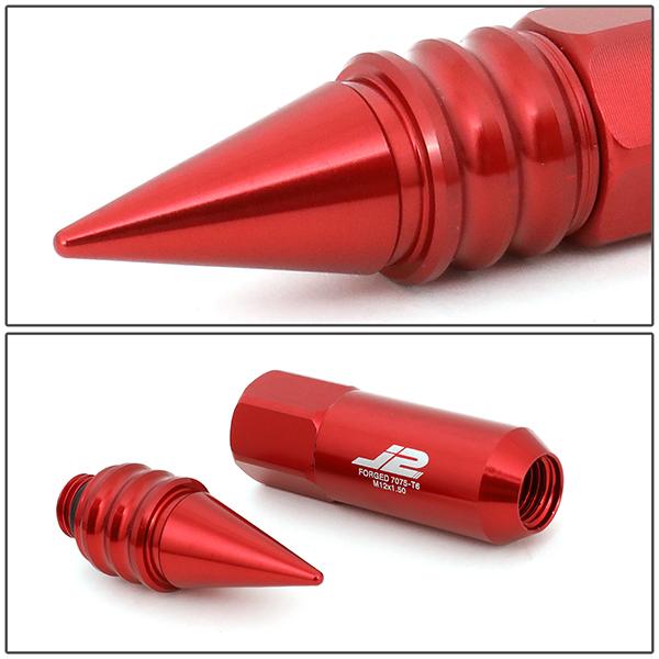 Lug Nuts - M12X1.5 - Spiky Cap - 107mm - 7075 - Aluminum - 20PCs - LN-T7-016-15-RD - 4