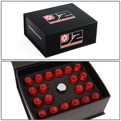 M12X1.5 20-Piece Knurled Top Lug Nuts - 50mm - w/Key - Aluminum - LN-T7-021-15-RD - 7