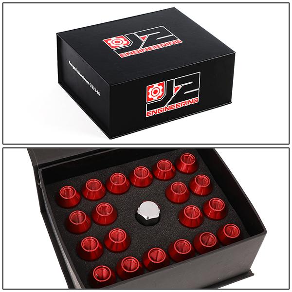 M12X1.5 20-Piece Knurled Top Lug Nuts - 50mm - w/Key - Aluminum - LN-T7-021-15-RD - 7