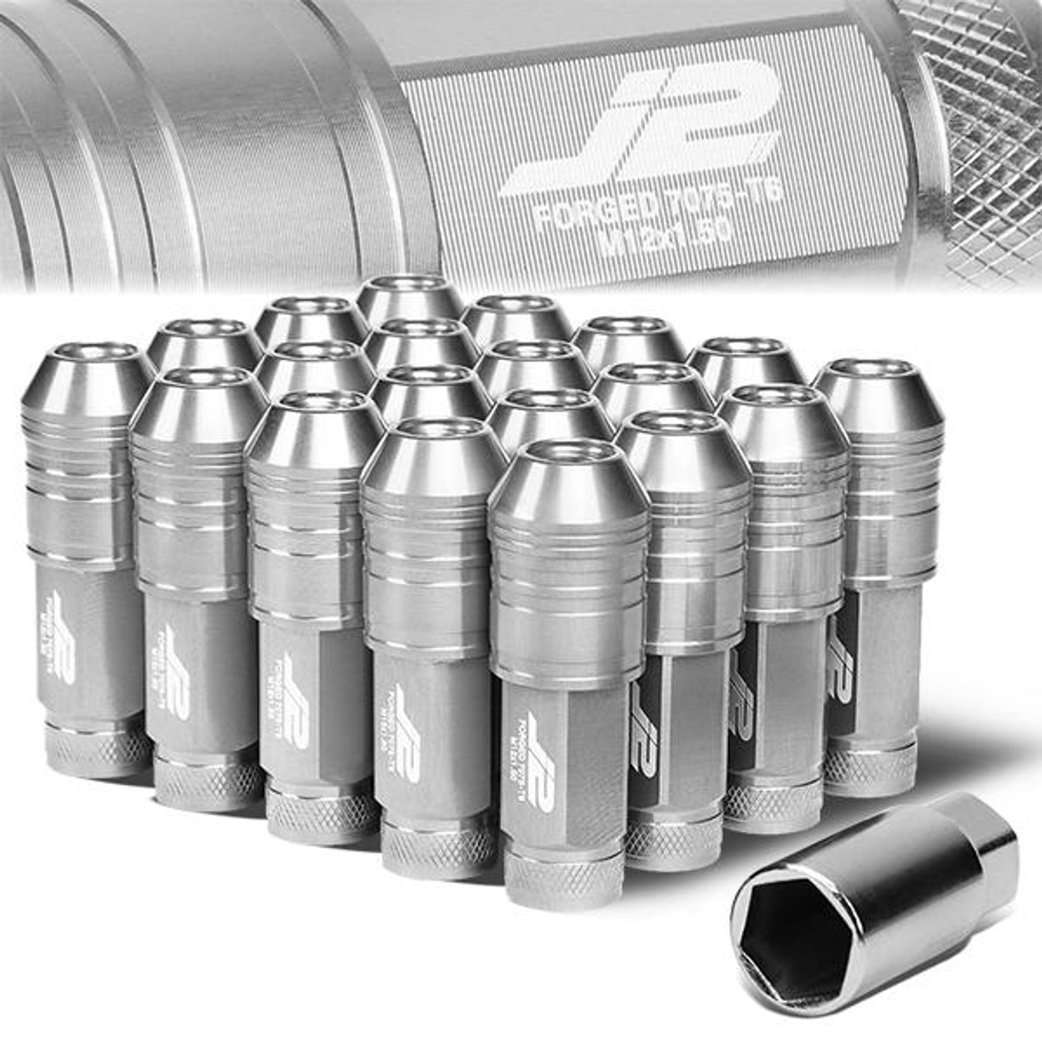 M12x1.5 Open End 20-Piece Wheel Lug Nuts - 70mm - 7075 - Aluminum - w/Adapter - LN-T7-025-15-SL - 1