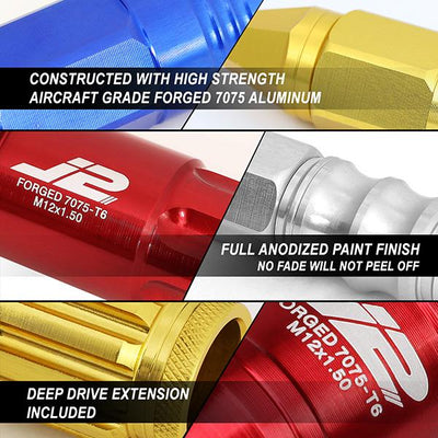 M12X1.5 Open End 20 Piece Wheel Lug Nuts - 60mm - w/Adapter - Aluminum - LN-T7-028-15-RD - 2