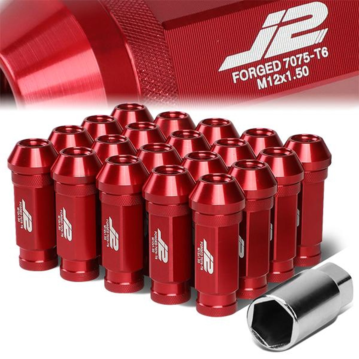 M12X1.5 Open End 20 Piece Wheel Lug Nuts - 60mm - w/Adapter - Aluminum - LN-T7-028-15-RD - 1