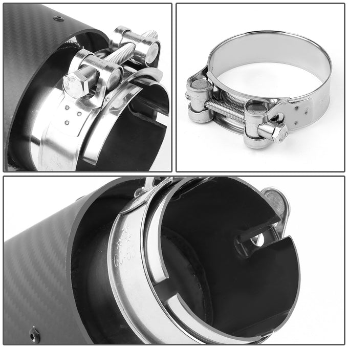 D-Motoring - Muffler Exhaust Tip - 6.5 Overall Length - 3 OD Tip Diameter - W / Clamp - Slant Tip - Stainless Steel - Fits over 2.4 OD Piping - 4
