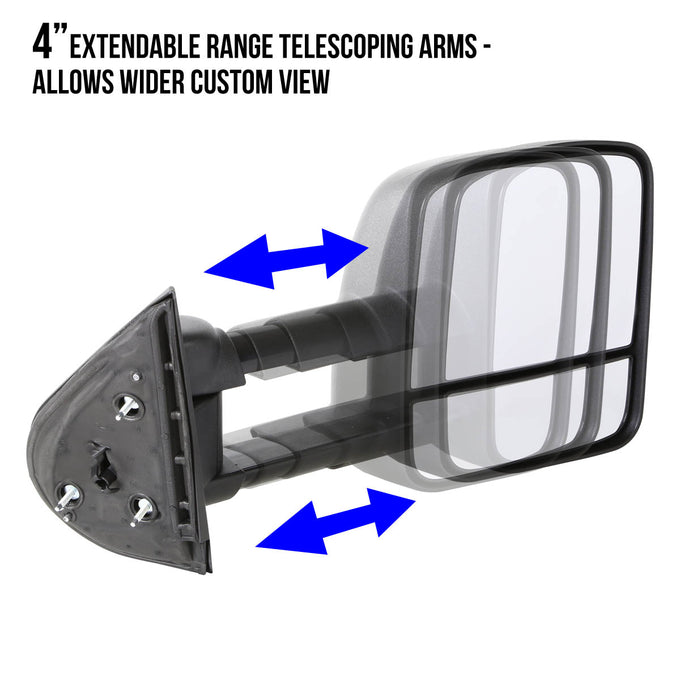 D-Motoring - Towing Mirrors - Powered - Extendable - Chrome - Tahoe / Yukon / GMC C(K) 1500 / 2500 / C(K) 3500 - 2