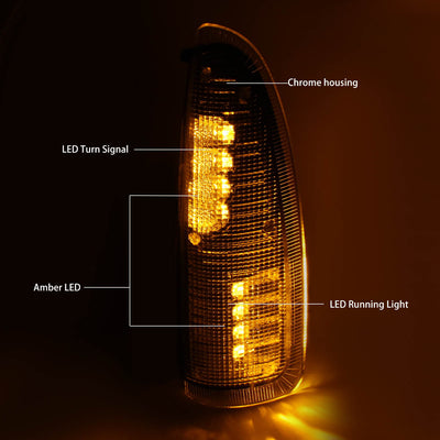D-Motoring - Mirror Turn Signal Lights - Chrome Housing - Amber Corner - Direct Bolt On - OE Style - Ford F-250 / F-350 Super Duty / Ford Excursion - 2
