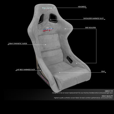 Large Size Grey Alcantara Bucket Racing Seats <br>Universal