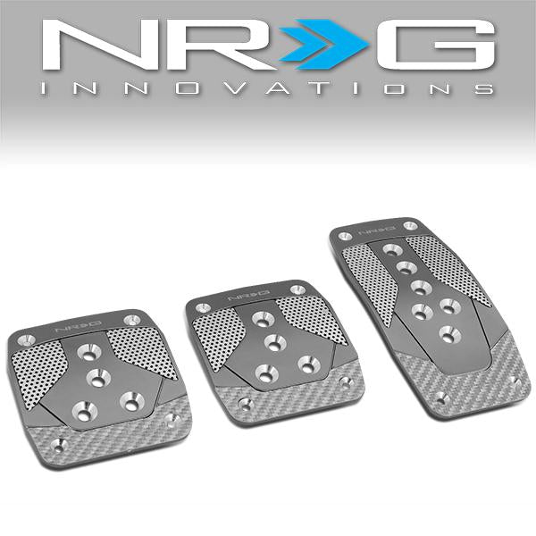 Nrg Innovations - MT Vehicle Foot Pedal Pad Cover Plates - W/Carbon Fiber Trim - Aluminum - 1