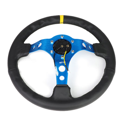350mm 3 in. Deep Dish Leather Grip Steering Wheel - RST-006BL-Y