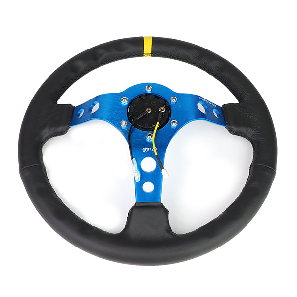 350mm 3 in. Deep Dish Leather Grip Steering Wheel - RST-006BL-Y