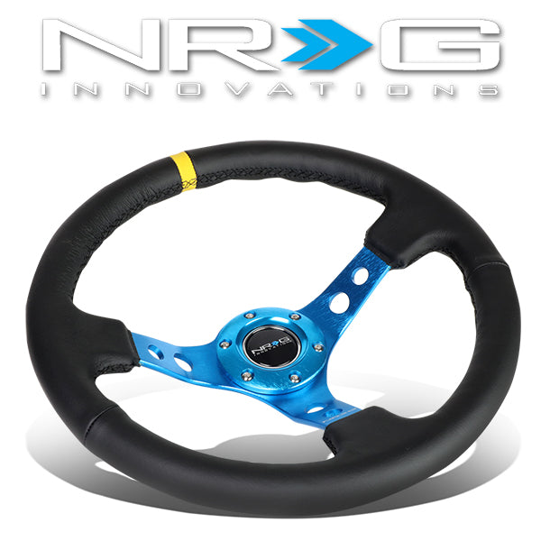 350mm 3 in. Deep Dish Leather Grip Steering Wheel - RST-006BL-Y