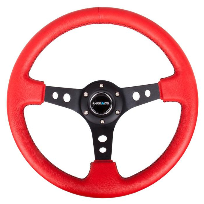 350mm 3 in. Deep Dish Red Leather Grip Steering Wheel<br>Universal