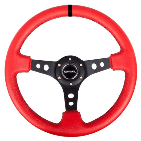 350mm 3 in. Deep Dish Red Leather Grip Steering Wheel<br>Universal