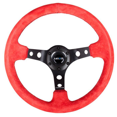350mm 3 in. Deep Dish Red Suede Grip Steering Wheel<br>Universal