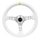 350mm 3 in. Deep Dish White Leather Grip Steering Wheel<br>Fits w/ Hubs 6-Bolt X 70mm Bolt Pattern