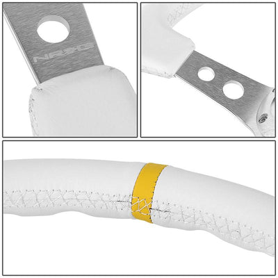 350mm 3 in. Deep Dish White Leather Grip Steering Wheel<br>Fits w/ Hubs 6-Bolt X 70mm Bolt Pattern
