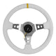 350mm 3 in. Deep Dish White Leather Grip Steering Wheel<br>Fits w/ Hubs 6-Bolt X 70mm Bolt Pattern