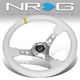 350mm 3 in. Deep Dish White Leather Grip Steering Wheel<br>Fits w/ Hubs 6-Bolt X 70mm Bolt Pattern