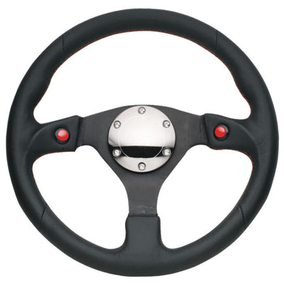 Nrg Innovations - Steering Wheel - Reinforced - Leather Grip Red Stitch - W/Dual Side Buttons - 320mm - 2