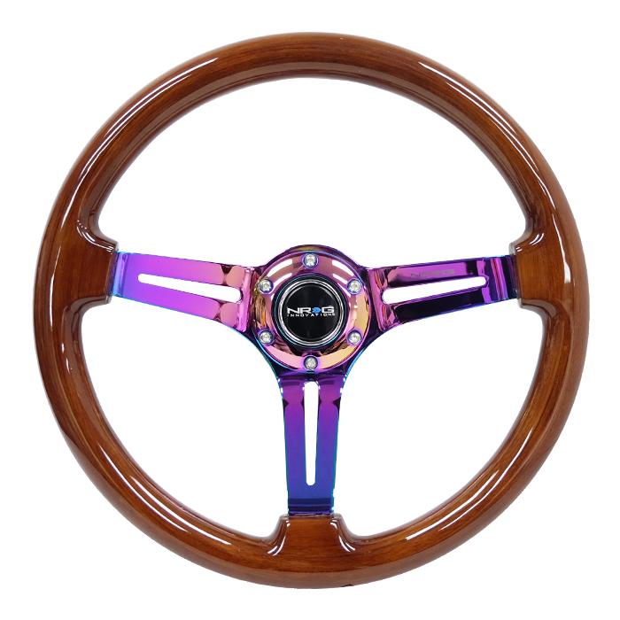 350mm 3 in. Deep Dish Colored Wood Grip Steering Wheel<br>Universal