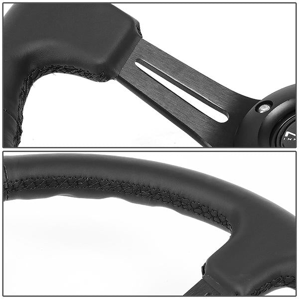 350mm 3 in. Deep Dish Leather Grip Steering Wheel<br>Fits w/ Hubs 6-Bolt X 70mm Bolt Pattern