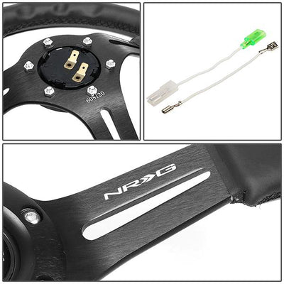 350mm 3 in. Deep Dish Leather Grip Steering Wheel<br>Fits w/ Hubs 6-Bolt X 70mm Bolt Pattern