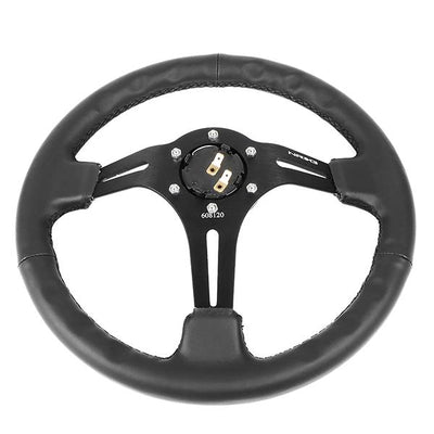 350mm 3 in. Deep Dish Leather Grip Steering Wheel<br>Fits w/ Hubs 6-Bolt X 70mm Bolt Pattern