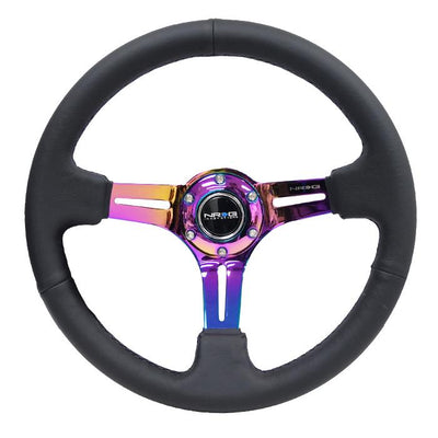 350mm 3 in. Deep Dish Leather Grip Steering Wheel<br>Universal