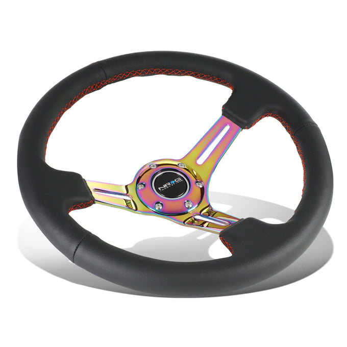 NRG Innovations - Steering Wheel - 350mm Diameter 3 Deep Dish - Neo Chrome Spoke Leather Red Stitch - 1