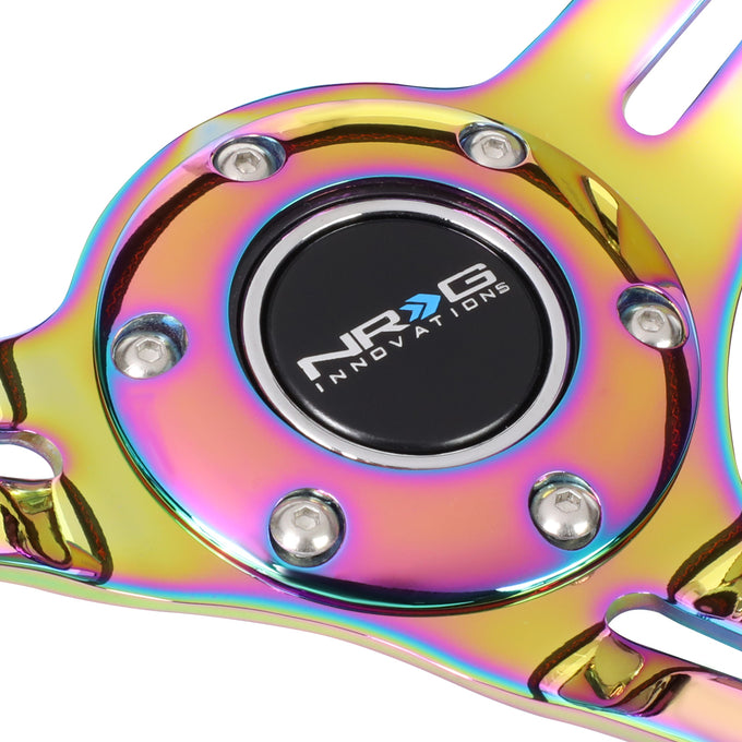 NRG Innovations - Steering Wheel - 350mm Diameter 3 Deep Dish - Neo Chrome Spoke Leather Red Stitch - 2