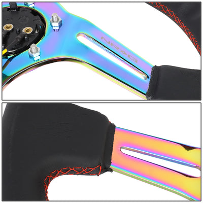 NRG Innovations - Steering Wheel - 350mm Diameter 3 Deep Dish - Neo Chrome Spoke Leather Red Stitch - 4