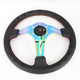 NRG Innovations - Steering Wheel - 350mm Diameter 3 Deep Dish - Neo Chrome Spoke Leather Red Stitch - 5