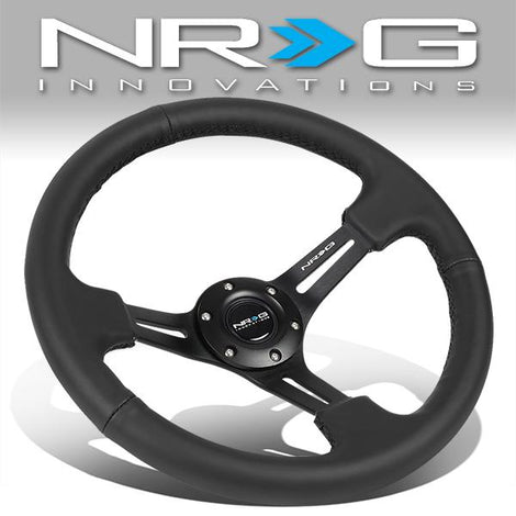 350mm 3 in. Deep Dish Leather Grip Steering Wheel<br>Fits w/ Hubs 6-Bolt X 70mm Bolt Pattern